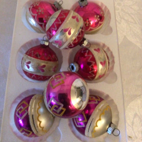 Shiny Brite Purple and Pink Hand Decorated Ornaments - Picture 1 of 4